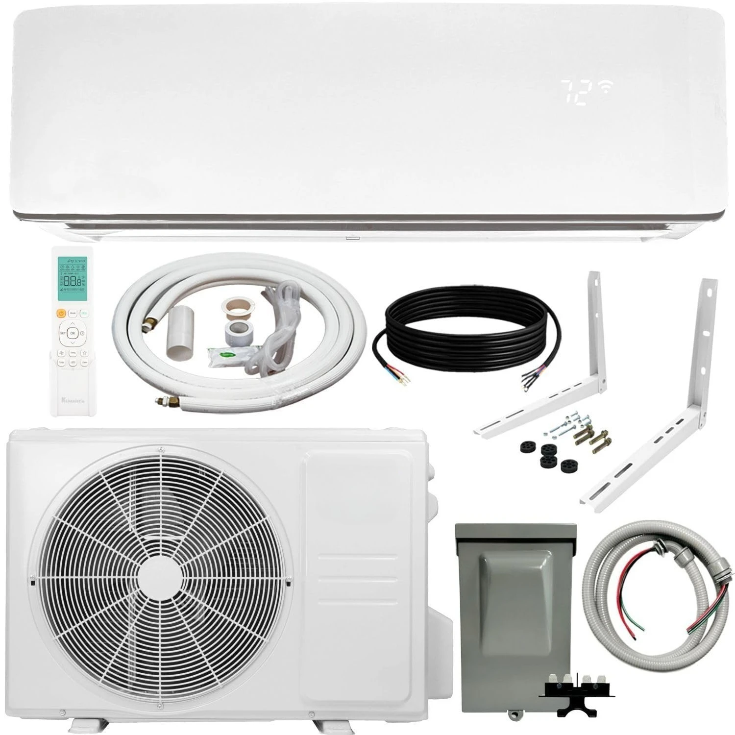 

Klimare 12,000 BTU 23.1 SEER2 Ductless Mini Split Inverter A/C with All Inclusive 15' Installation Kit, Wall, Customized