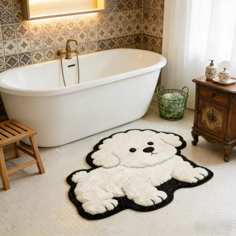 VIKAMA 2D Painting Chubby Ginger Cat Irregular Rug Anti Slip Washable Door Mat Kids Bedroom Home Decoration