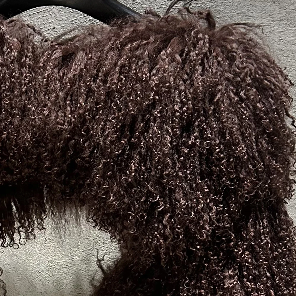 معطف فرو منغولي بني مقصوص من قماش فرو الأغنام الحقيقي 2024 معاطف شتوية قصيرة من فراء المنغوليا