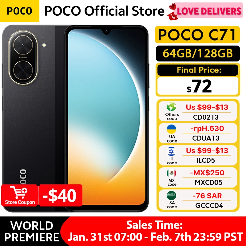 Global Version POCO C71 Smartphone UNISOC T7250 Processor Immersive 6.88\"