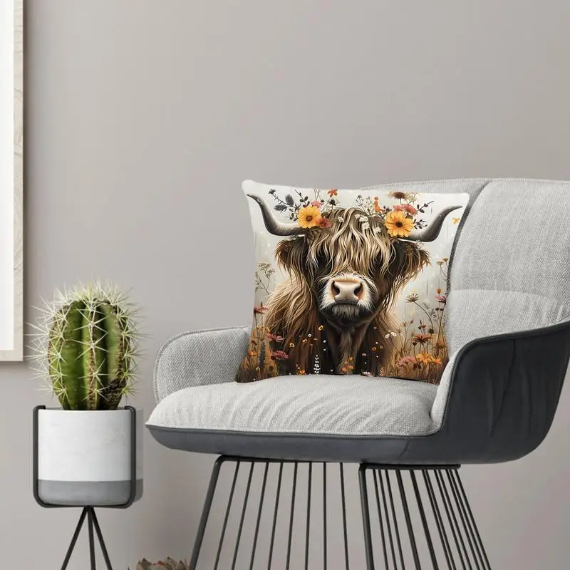 Highland Cow Cushion Cover Highland Cow Pillow Cushion Covers Creative Animal Highland Cow Pattern Pillow Cover For Bed