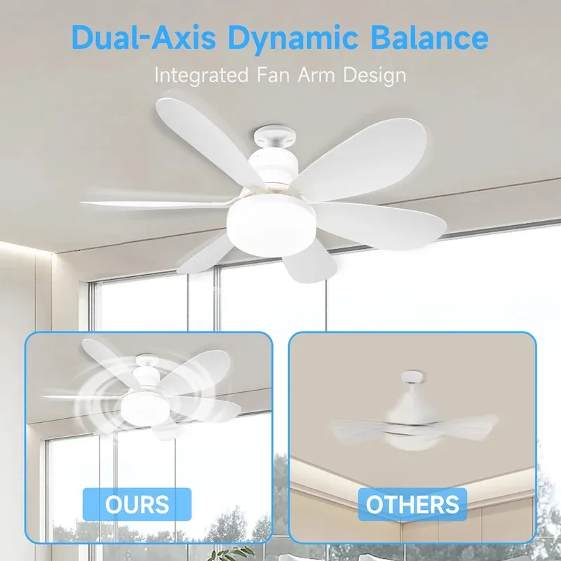 

White Multifunctional Ceiling Fan Light Dimmable Modern Pendant Light Remote Control Smart E27 LED Lighting Decoration