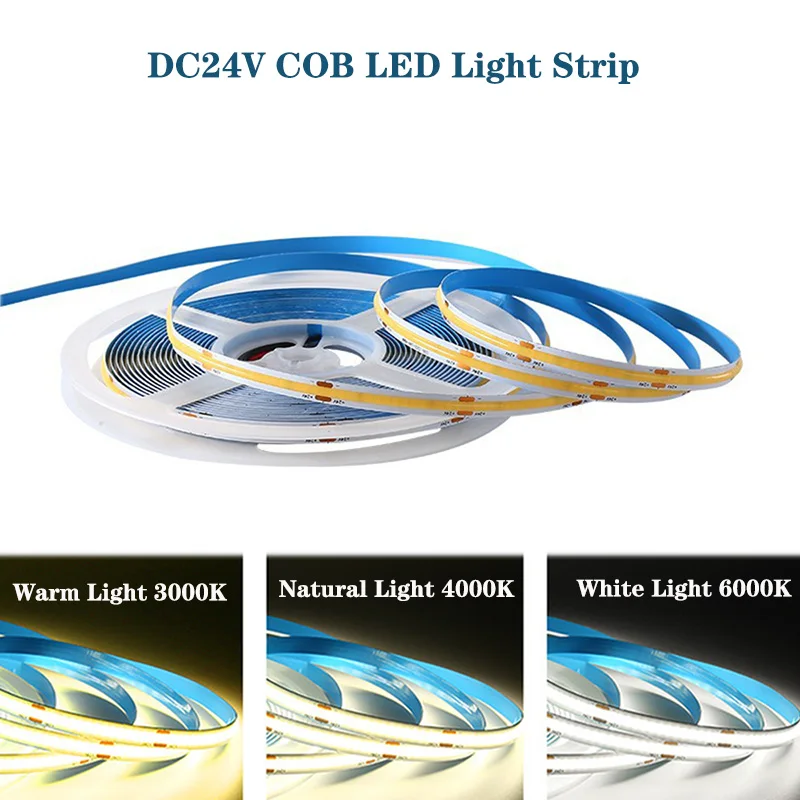 

RA98 10M COB LED Strip Light 320 480 LEDs/m High Density Flexible Tape Ribbon 3000K 4000K 6000K Led Lights DC 24V