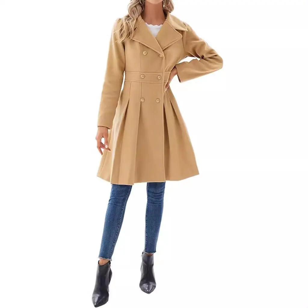 

Women's Double-Breasted Trench Coat with Lapel And Pockets A-Line Pea Coat for Autumn Winter Fashionable Outerwear