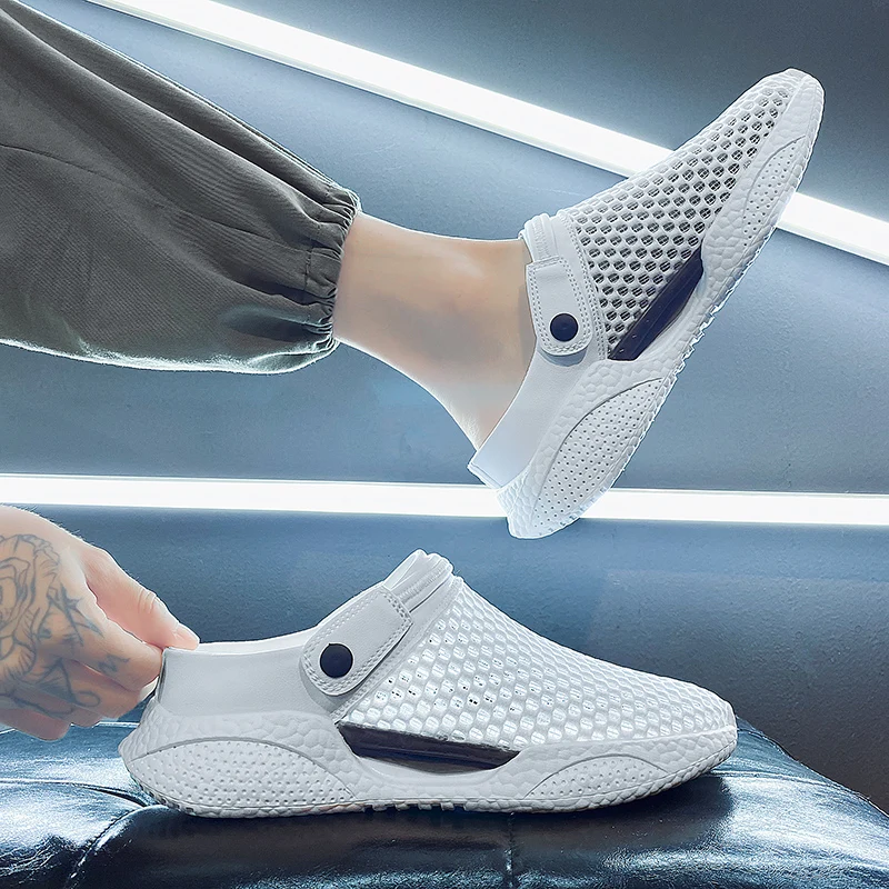 

Men's Summer Outdoor Wear Anti-Slip Deodorant Hollow Soft Bottom Clog Shoes Casual Sports Head Cover Dual-Purpose Sandals