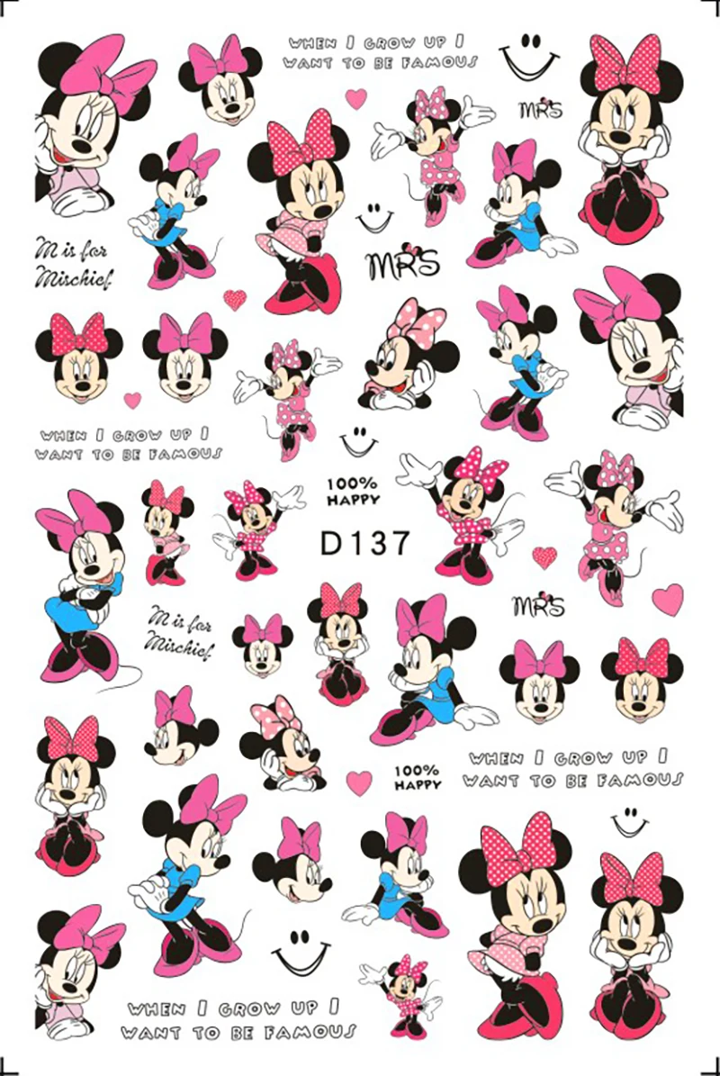 Cute Cartoon Mickey Minnie 3D Nail Sticker Manicure Supplies New Disney Sticker DIY Anime Manicure Decals Nail Decoration