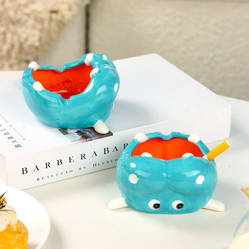 Creative Hippo Ashtray Cartoon Funny Ceramic Ash Tray for Home Living Room Bedroom Office Desktop Decoration Smoking Accessory