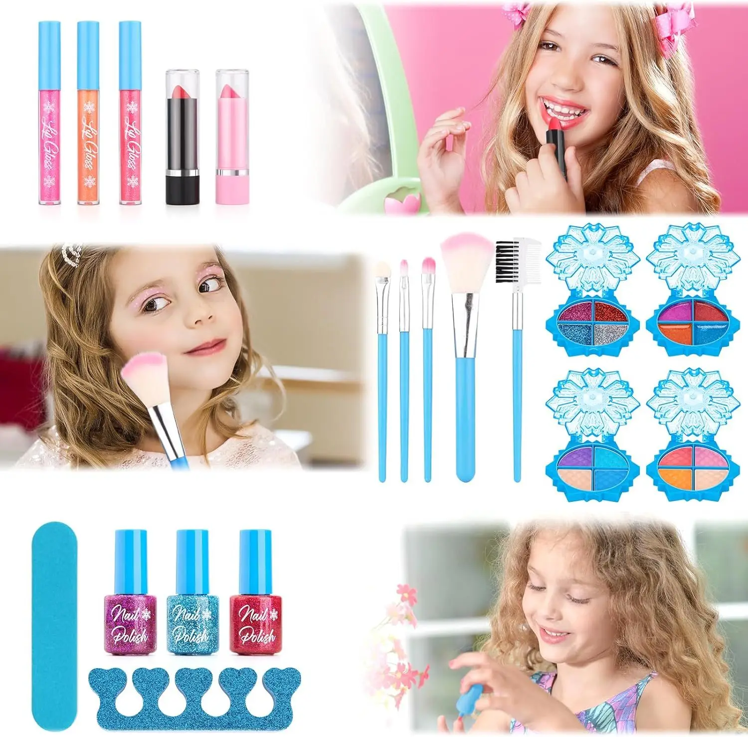 Kit de maquiagem lavável para meninas, kit de maquiagem infantil para meninas, conjunto de maquiagem congelada para meninas, brinquedos, princesa, conjunto de beleza cosmética real