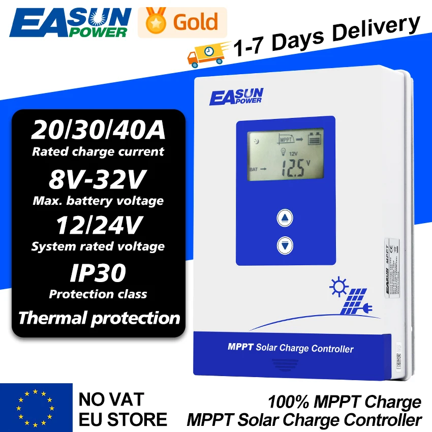 EASUN POWER 40A 30A 20A MPPT Solar Charge Controller 12V 24V Battery Charger Regulator MPPT Short Circuit Protection