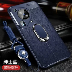 Magnetic Case For Huawei Pura 70 Ultra Case Holder Ring Cover For Huawei Pura 70 Pro PU Soft Silicone Shell Shockproof Bumper