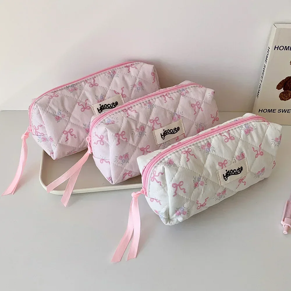 Back To School Pencil Case INS Pink Sweetheart Bow Aesthetic Oxford Stationery Bag Pouch Stationery Kawaii School Supplies 2026