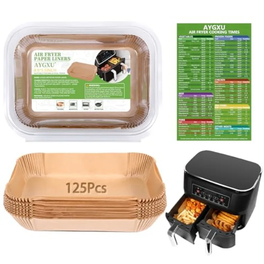 125PCS Air Fryer Liners, Disposable for Ninja Dual Air Fryer accessories, Parchment Paper liners rectangle 8.6''*5.5''