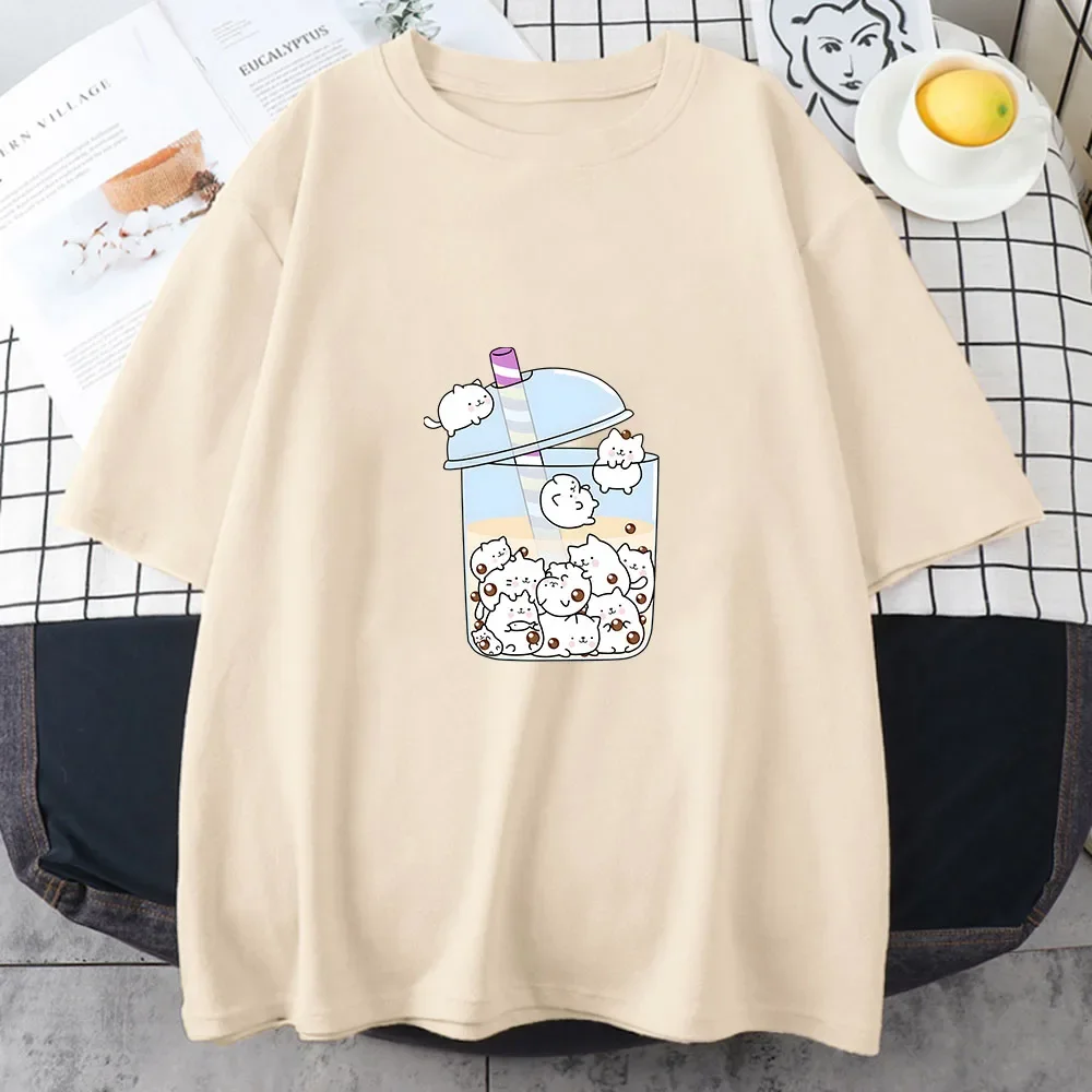 Camiseta con estampado de té de la leche Bubble Boba, ropa de moda para mujer, blusa informal para mujer, ropa de verano de manga corta