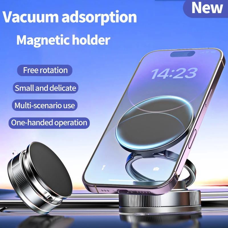 Foldable Vacuum Magnetic Mount CCT28, Universal Phone Holder for Smartphones 4.7+, Zinc Alloy ABS PC, Strong Magnet 3.5-5kg