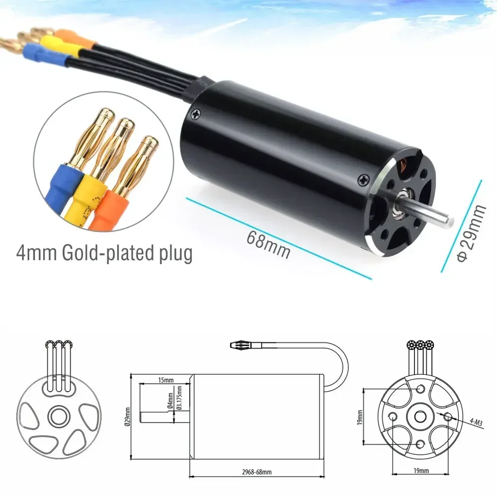 Rocket-RC 2968 Sensorless Brushless Motor 2800KV 3400KV 3800KV 4000KV with Water Cooling Jacket for RC Boats Ship ESC Feilun