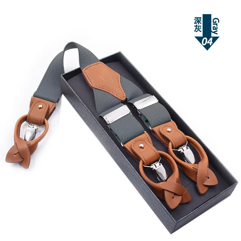 Leather Suspenders Men 3.5cm Y-Back 3 Clips Male Suspensorios Adjustable Elastic Trouser Braces Strap Belt Suit Accessories