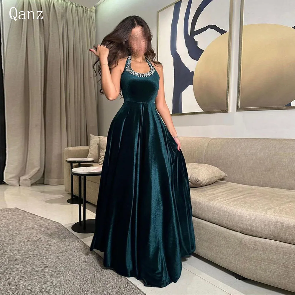 

Qanz Vintage Velour Evening Dresses Sparkle Long A Line Party Dress Women Elegant Luxury Formal Occasion Abendkleider Dubai 2024