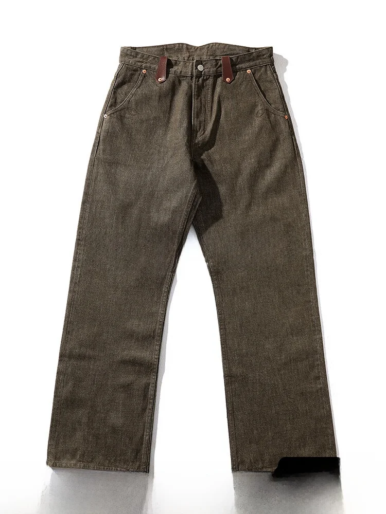 

High Waist Wide Leg Khaki een Dyed Denim Jeans Western Series Snake Hole Collection Slim Fit Casual Pants for Youth