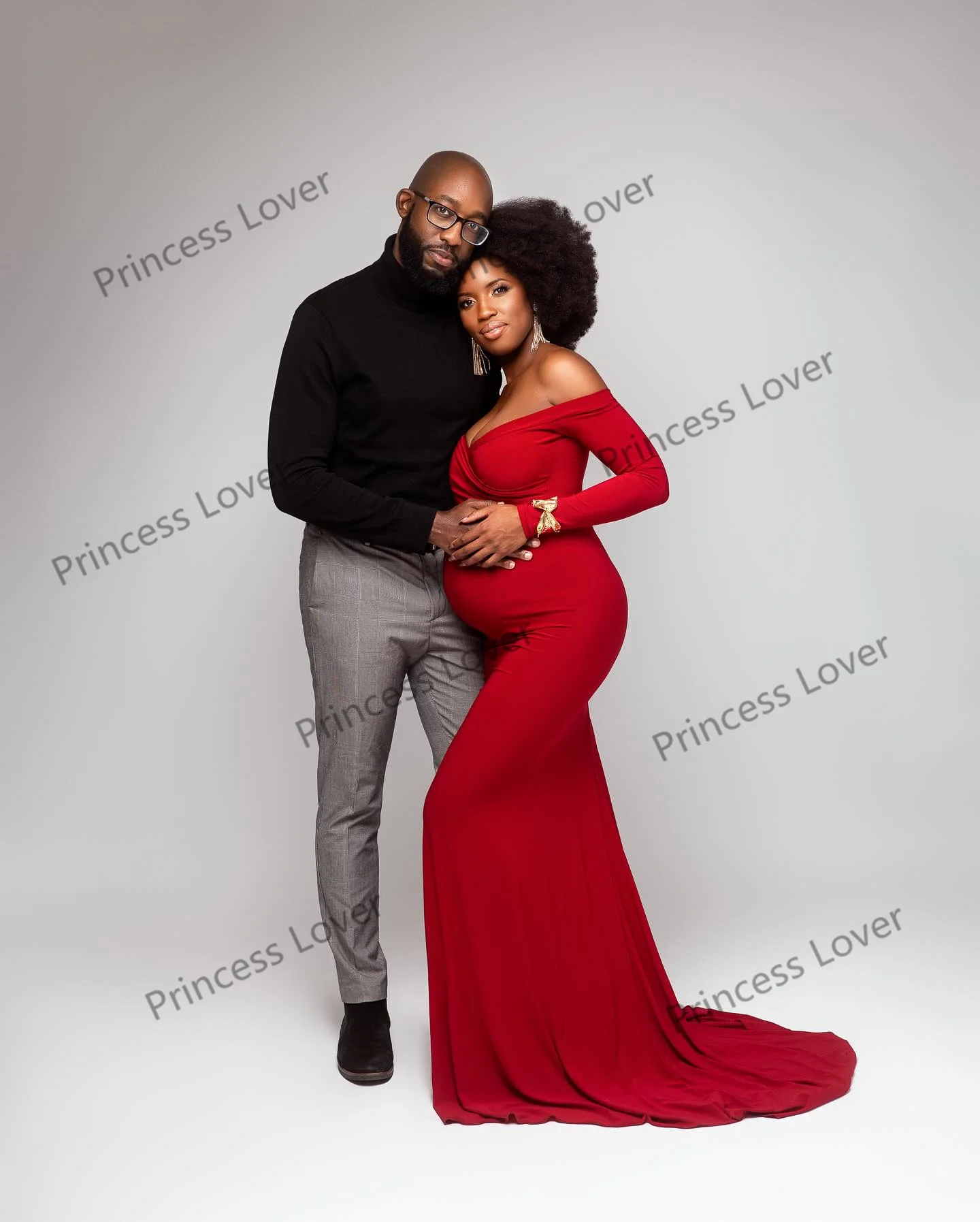 Red Stretch Prom Dresses Full Sleeves Sweetheart Pregnancy Gowns Empire Waist Bodycon Skirt Baby Shower Dress Customized