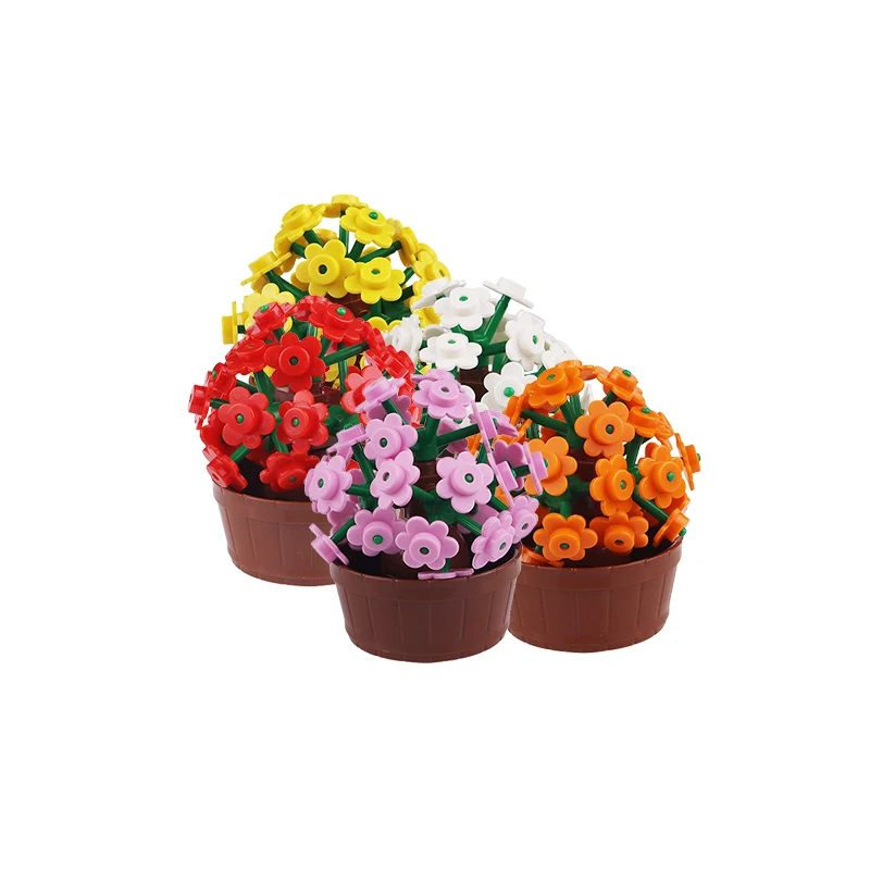 building block MOC garden view flower pot ball-flower rose Chinese rose cherry blossom daffodil  assemble toy