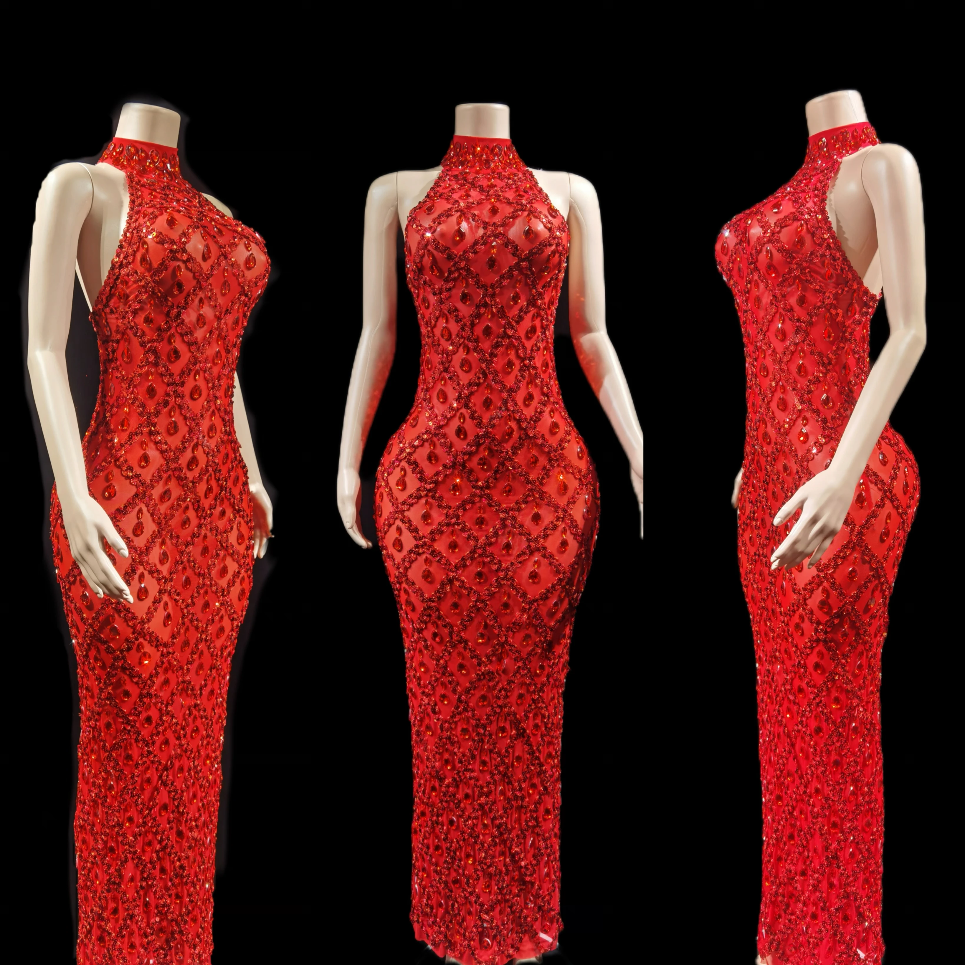 

Rhinestone Maternity Baby Shower Dress Sexy Photography Perspective Turtleneck Dress Luxury Singer Sleeveles Skinny Dresses