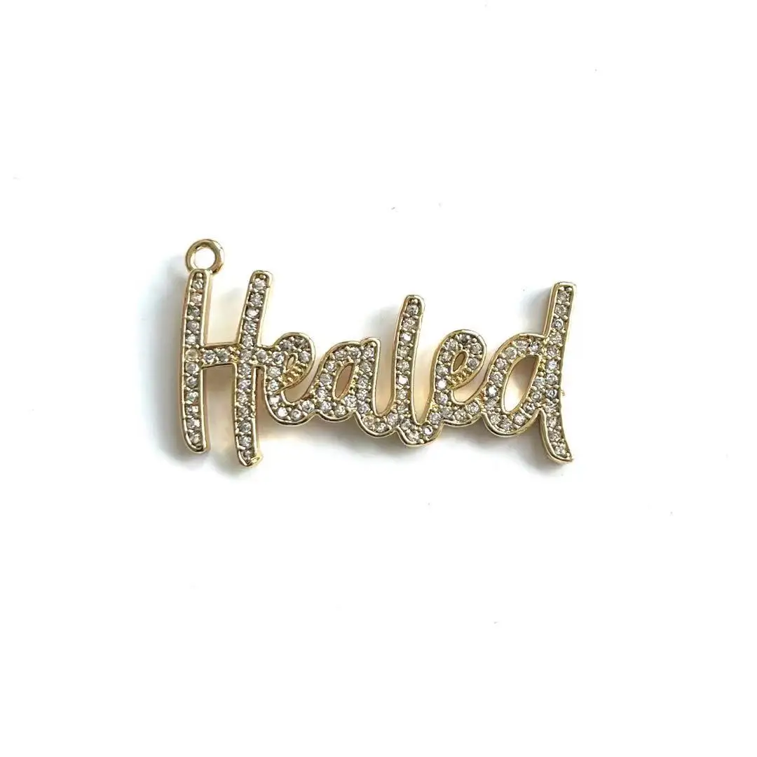 5 Pcs Metal Healed Charms Cubic Zirconia Pave Bracelet Pendant For Woman Necklace Bangle Jewelry Making