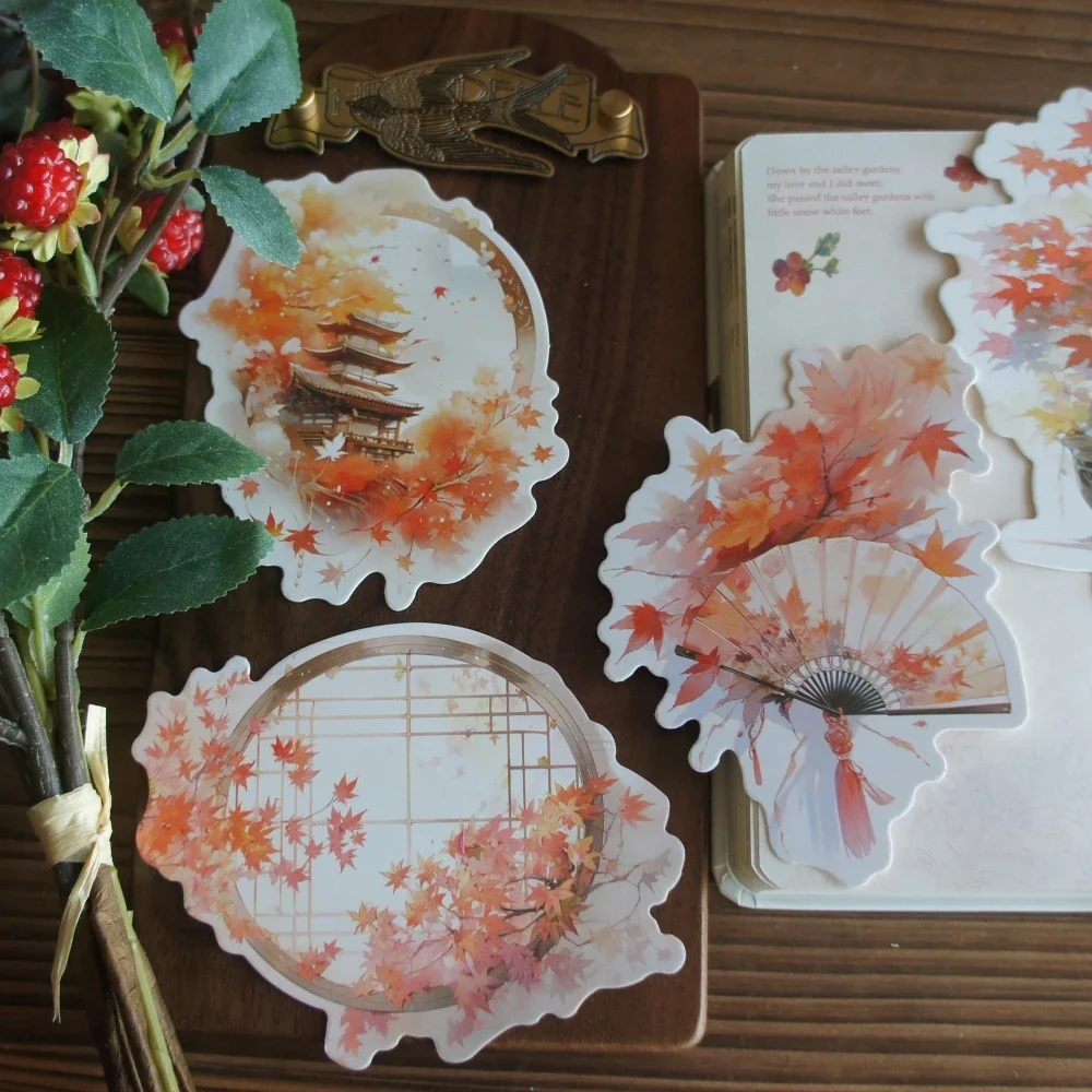 

15pcs Chinese Red Maple Leaf Fan Window Card As Scrapbooking Party Invitation Gift Card Message Postcard Greeting Card