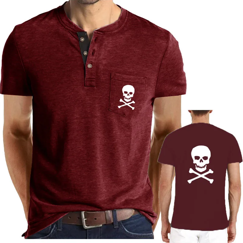 Golf shirt Short Sleeve Summer New men\'s T shirt skull print Cotton loose hip hop Business Casual men\'s shirt Short sleeve