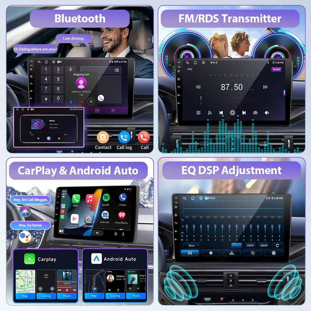 Podofo Android Auto Radio 2 Din – 7 Inch Met Draadloos Carplay, Android Auto, GPS, WiFi, SWC, FM/RDS En Achteruitrijcamera 4 miniatura