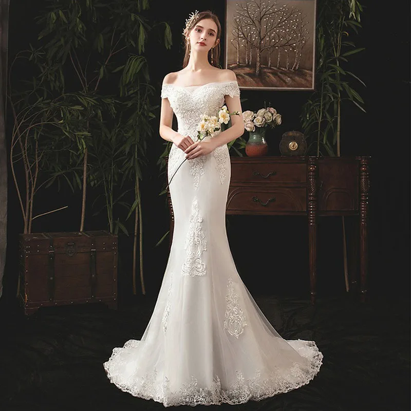 2026 نمط جديد الزفاف ذيل السمكة فستان الزفاف المرأة الخامس الرقبة الفرنسية التخسيس فساتين الزفاف الرسمية للعرائس حسب الطلب