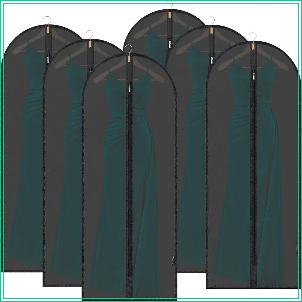 

60'' Translucent Garment Bags, 6 Packs PEVA Dress Bags for Closet Clothes Dresses Suit Coats Storage