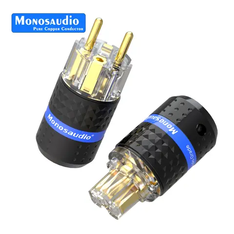 Monosaudio pure copper Power Plug E103F103 EU Plug IEC320 C15 Connector for Audio DIY Mains Power Cable