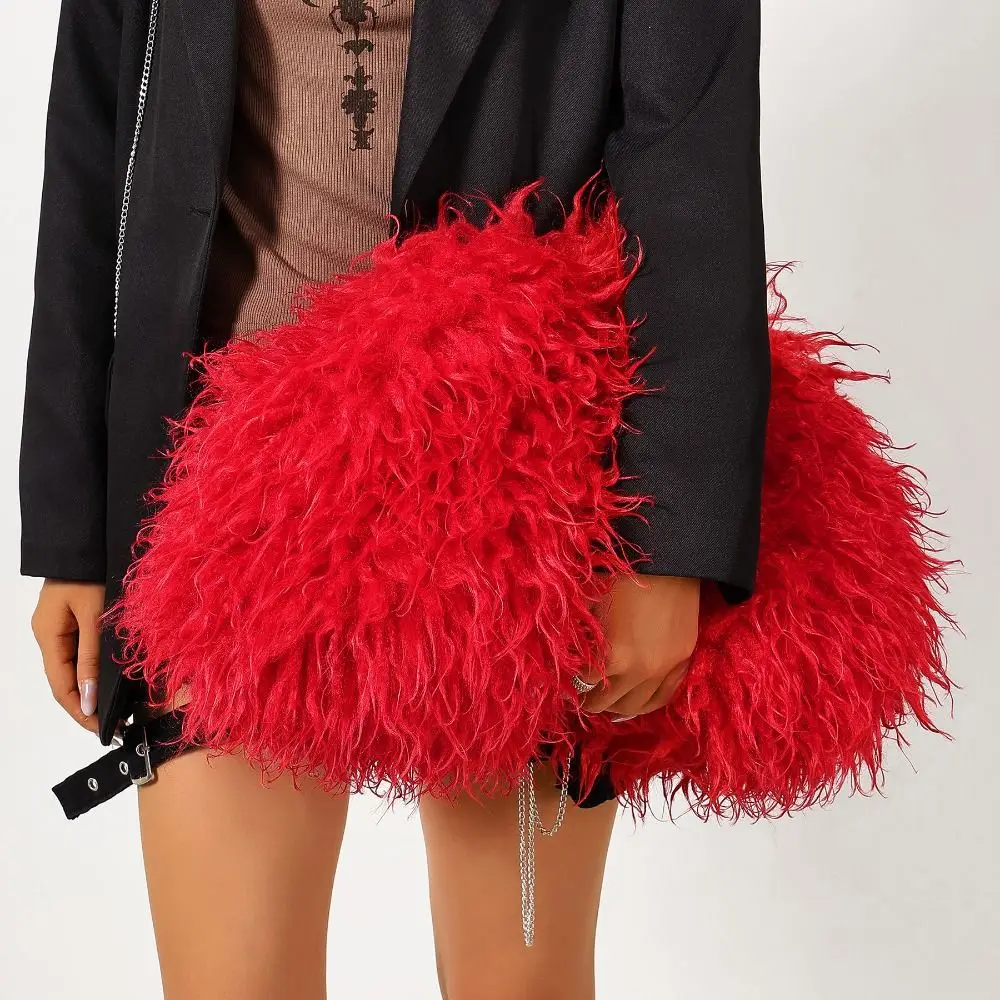 Elegant Portable Fluffy Clip Clutch Y2k Punk Faux Fur Purse Solid Color Women Wallet Banquet Bag Lady