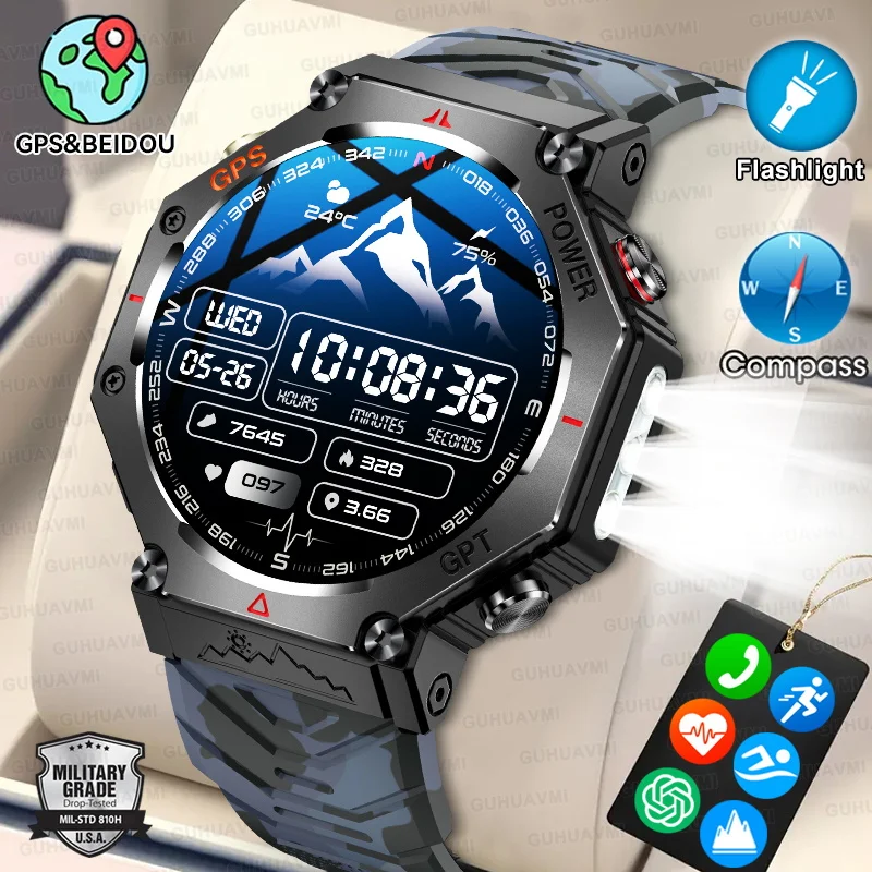 

2025 для Huawei военные GPS умные часы 5ATM водонепроницаемые 1,39 "HD экран 530 мАч аккумулятор уличный фонарик умные часы для мужчин и женщин