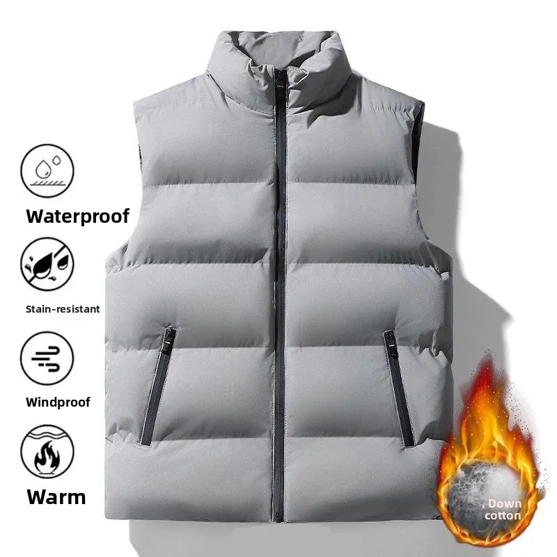 

Thiened down Cotton Vest Men's Stand Collar Warmth Autumn Winter Youth Casual Svel Jaet Stand Fit Youth Trend