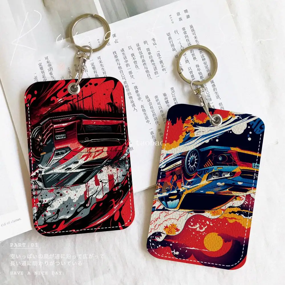 سباق نمط الفن 1 قطعة بو الجلود حامل البطاقة المفاتيح حلقة رئيسية قفل الباب الوصول العلامات بطاقة الهوية حالة المفاتيح بطاقة