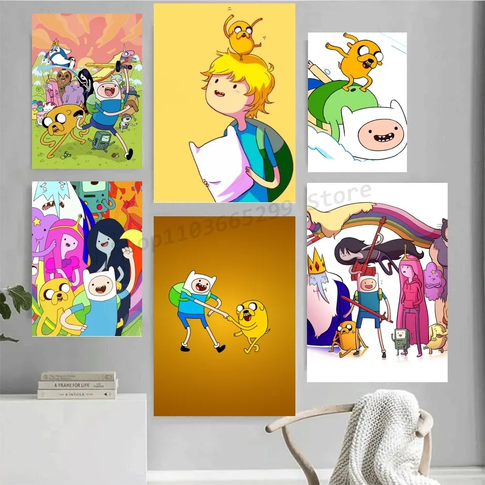 1pc Adventure Time With Finn And Jake Poster Self-adhesive Art Waterproof Paper Sticker Coffee House Bar Room Wall Decor