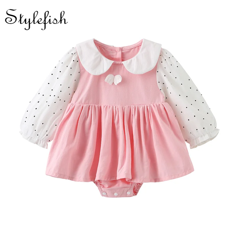 2022 autumn long sleeved baby wings romper dress baby collar sweet Hattie romper dress