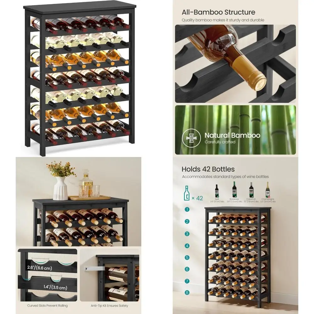 

Free Standing 7-Tier Bamboo Wine Rack with 42-Bottle Capacity and Stable Table Top