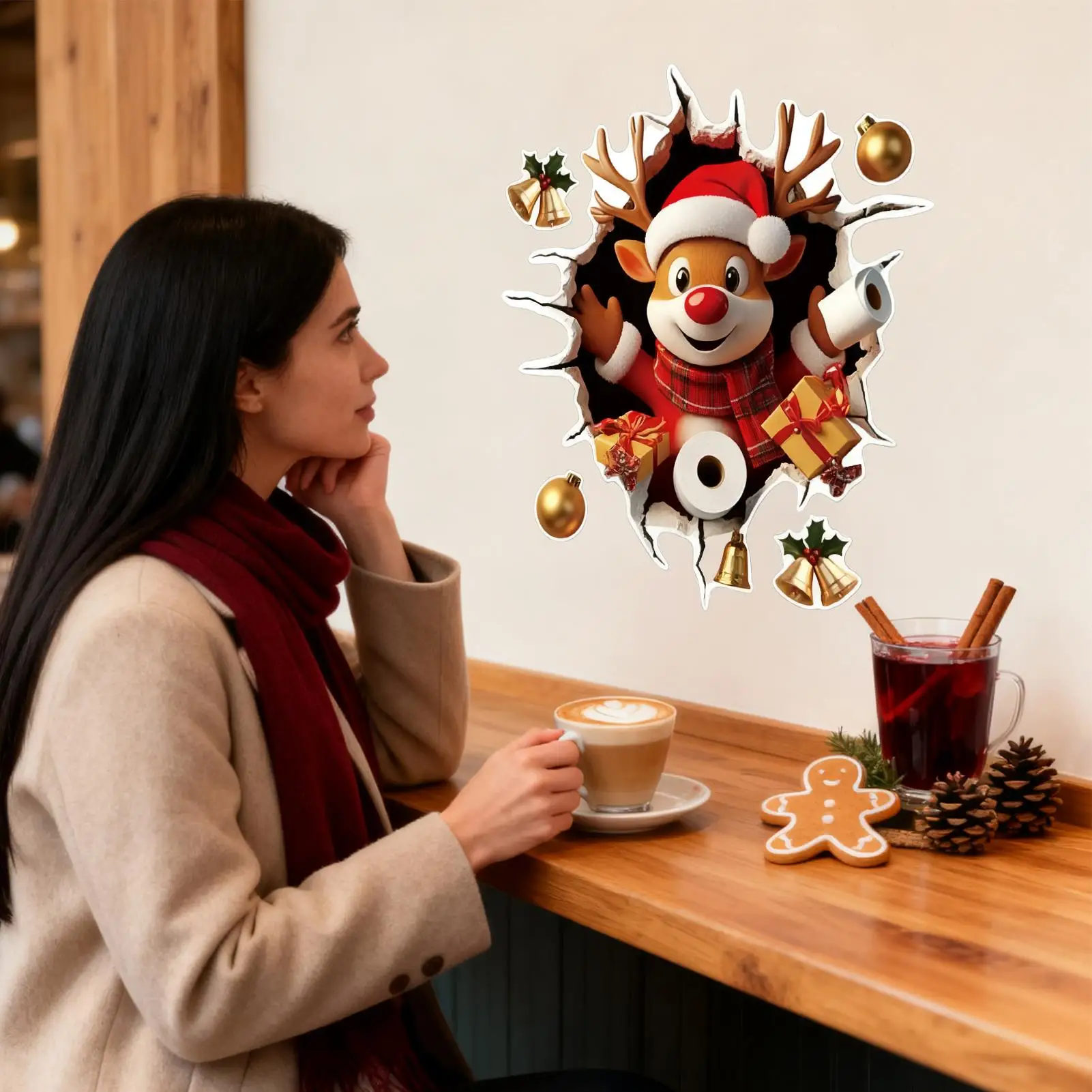 Christmas Wall Stickers Reindeer Removable Cute Cartoon Decals Christmas Wall Decorations For Winter School Class Room Bedroom