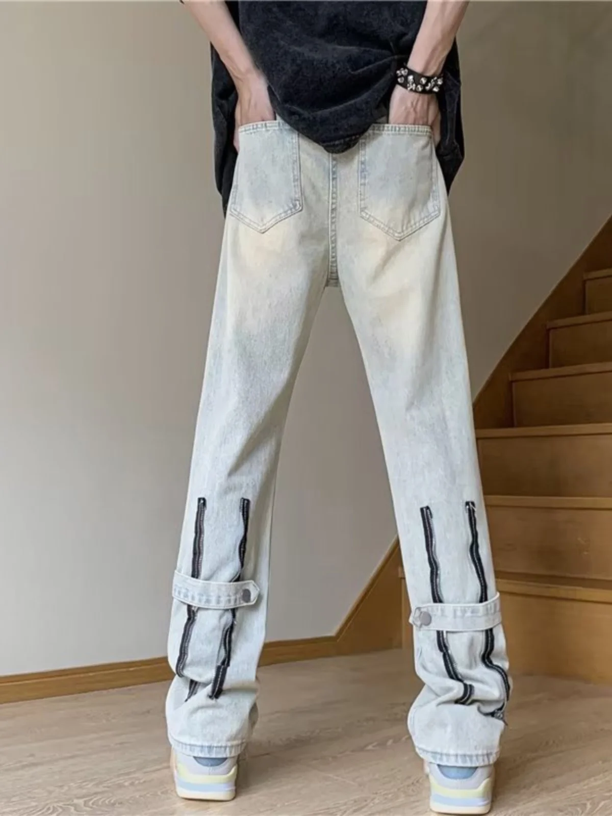 

American High Street Yellow Mud Jeans Men's Spring Autumn Straight Leg Wide Pants Retro Cool Brand Teenage Casual Jeans