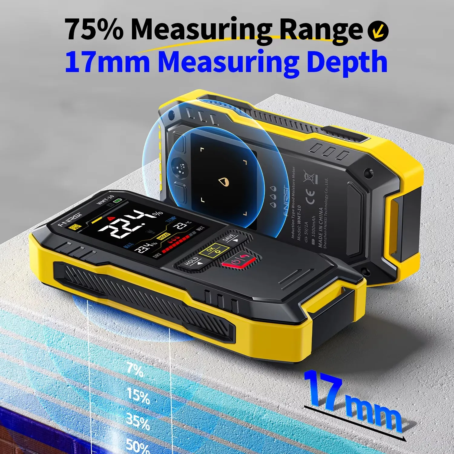 

FNIRSI WMT-10 Индуктивный измеритель влажности древесины, гигрометр, бесконтактный детектор влажности древесины, настенный детектор, неразрушающий тестер влажности