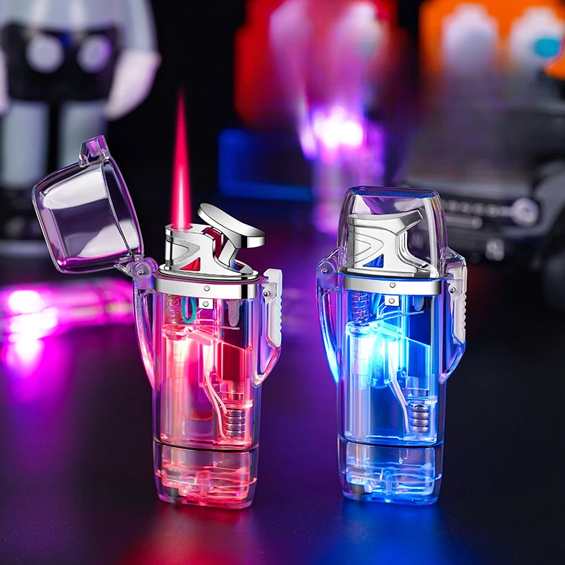 Cool Transparent Flashing Led Lighter Wearable Portable Windproof Lighter Refilled Butane Gas Inflatable Lighter Gadgets for Men