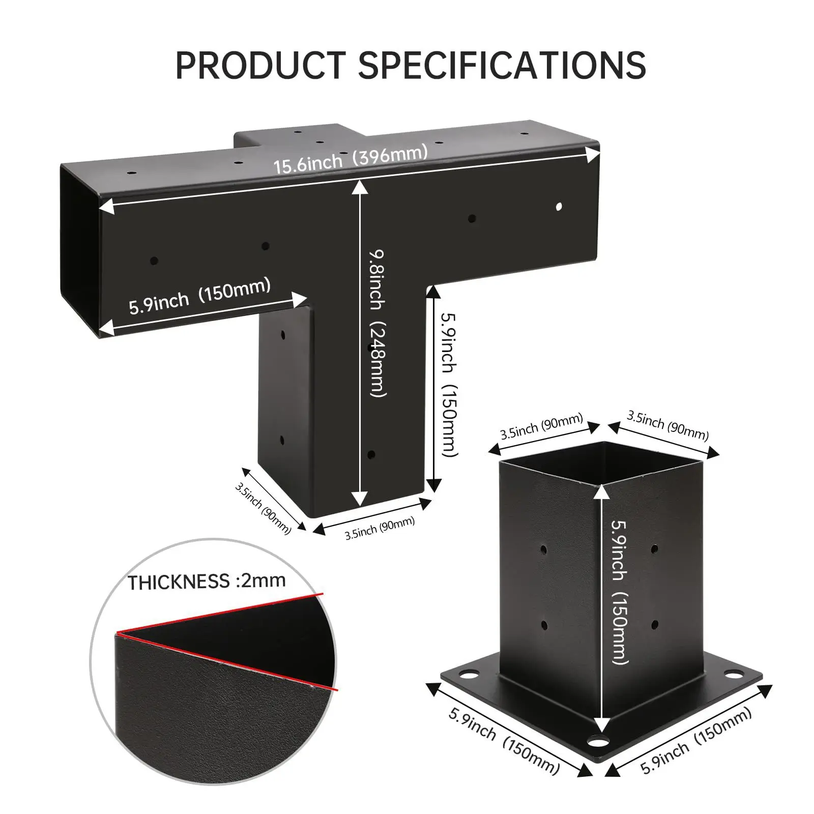 Outdoor Canopy Steel Bracket Set - Black Powder Coating Post Shoulder & Base