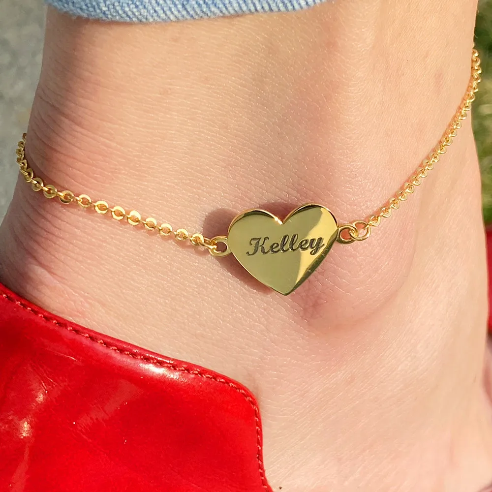 

Engraved Name Heart Ankle Bracelet for Women Custom Nameplate Anklets Stainless Steel Foot Chain Boho Jewelry Sandalias de Mujer