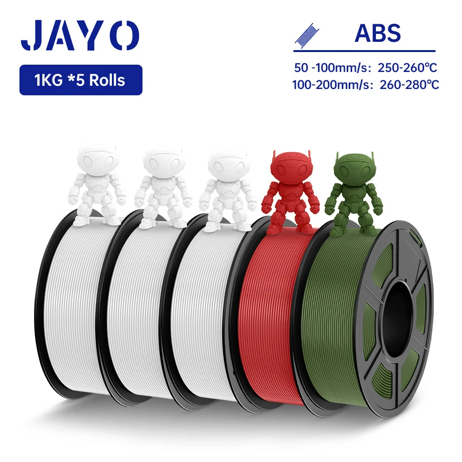 JAYO ABS 3D-Drucker-Filament 5KG 1,75mm ABS für 3D-Drucker, ABS 3D-Drucker-Filament mit Heißverformung 90°, Perfekt für Funktionale Prototypen & Mechanische Teile