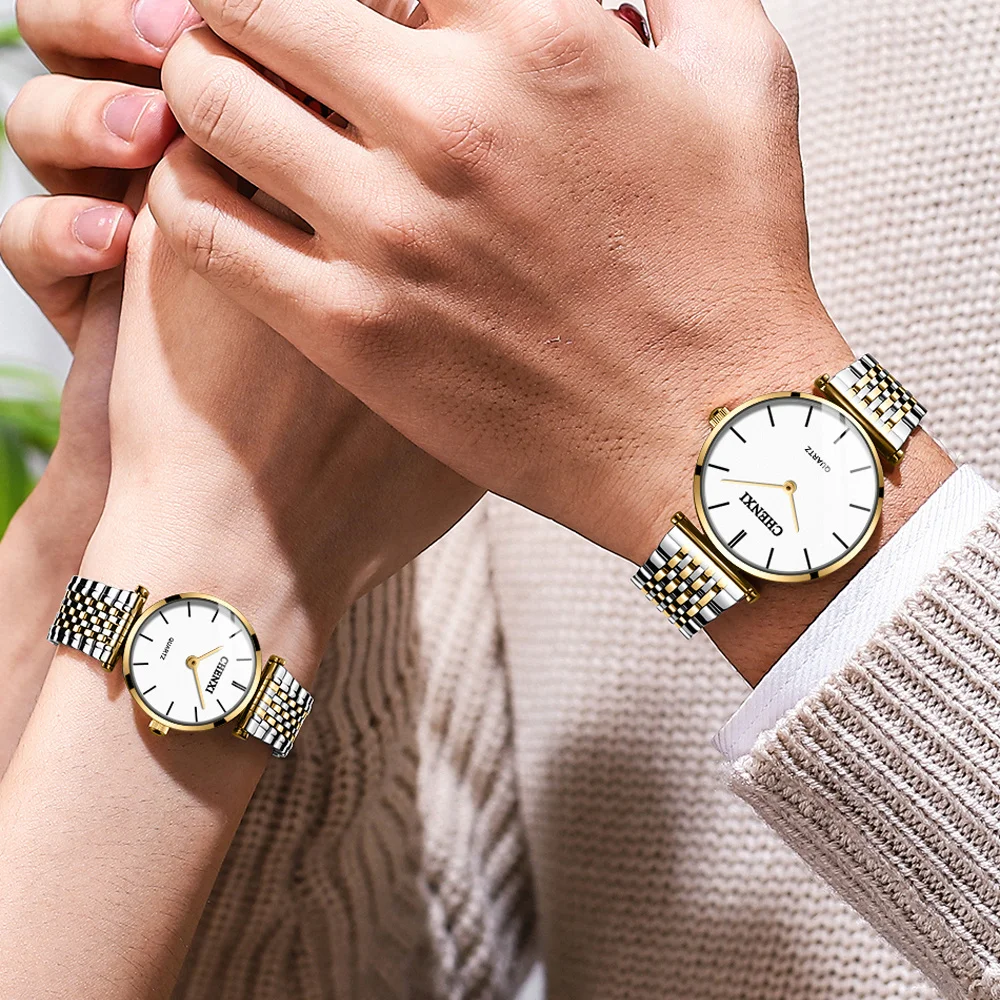 CHENXI 072A Couple Watches Steel Luxury Waterproof Date Quartz Sport Casual Business Quartz Wrist Watch Gift Clock Men and Women
