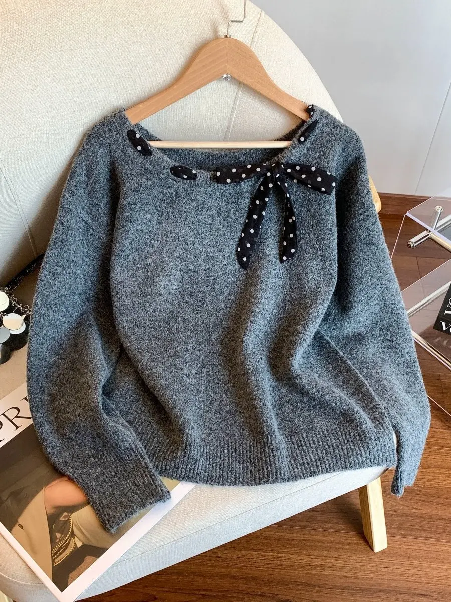 韓国風スレノットベルト付きワンショルダーニットセーター レディース 秋冬新作デザインセンセーション