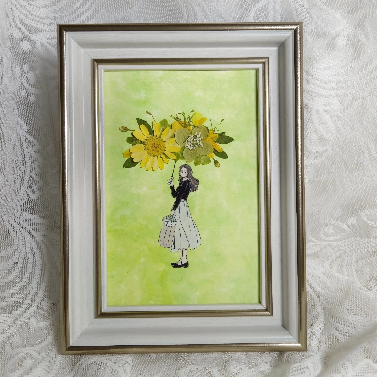 

0058 Handmade Flower and Umbrella Pressed Flower Picture Frame Decor Home Decoration Gift for Small Niche Markets Unique