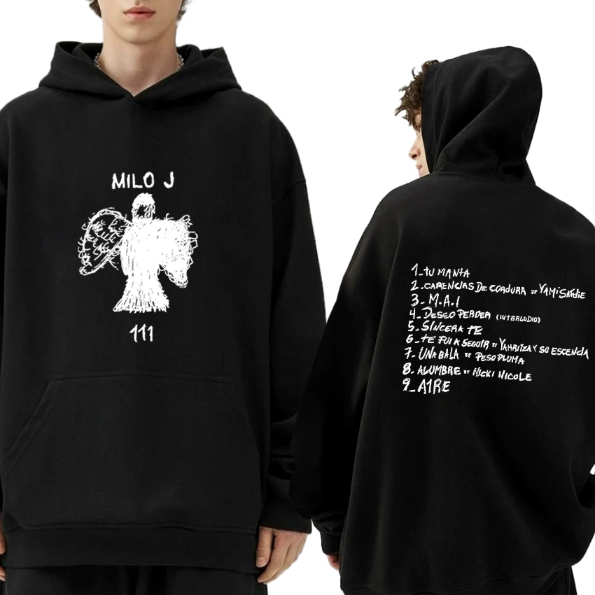 Hot Rapper Milo J New Album 111 Double Sided  printed Hoodie Men Women vintage streetwear Unisex Fleece Long sleeve pullovers